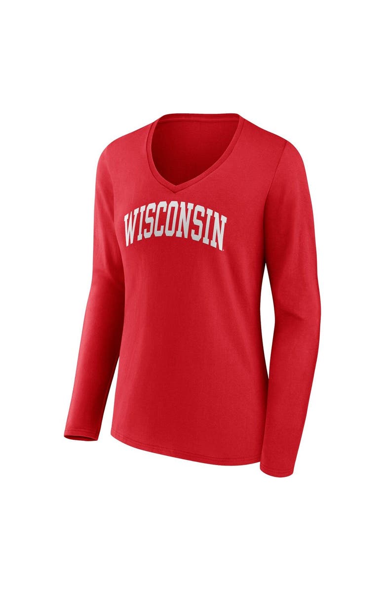 FANATICS Women's Fanatics Branded Red Wisconsin Badgers Basic Arch Long Sleeve V-Neck T-Shirt, Alternate, color, 