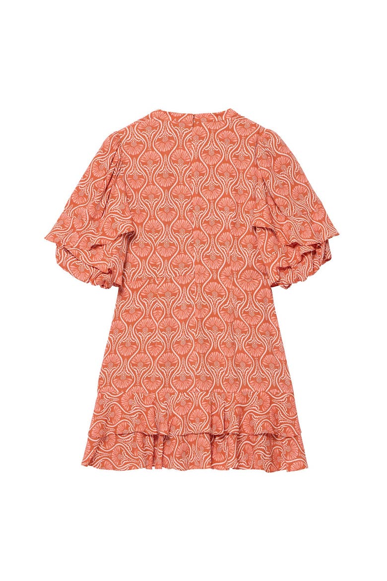 Printed Ruffle V-neck Mini Dress, Alternate, color, Orange