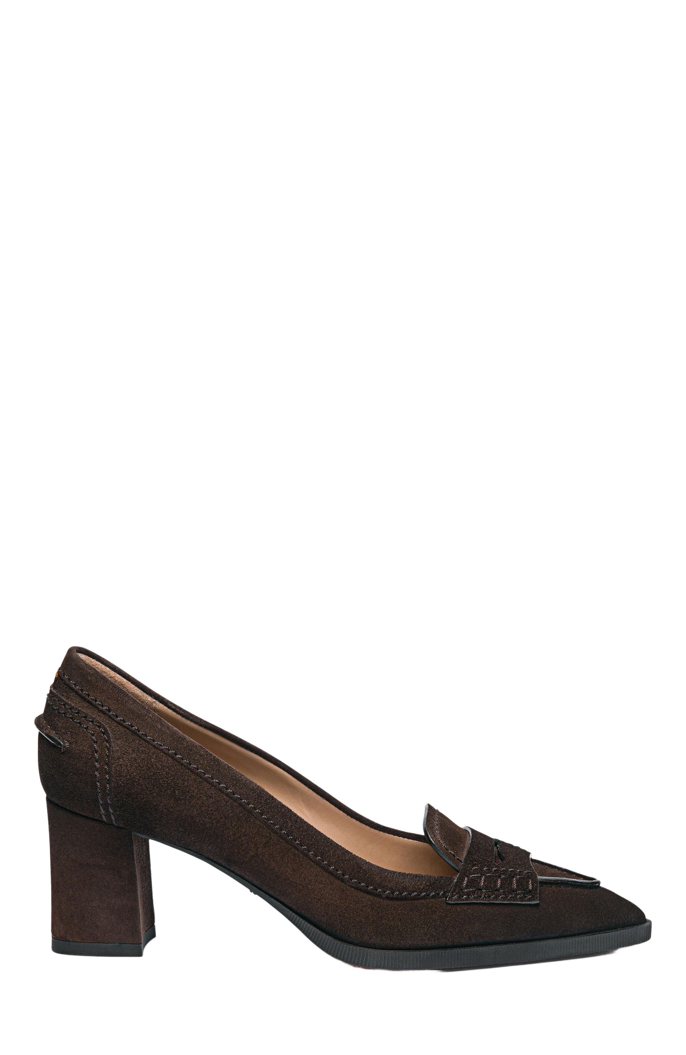 Santoni Women's suede mid-heel pump, Main, color, Brown