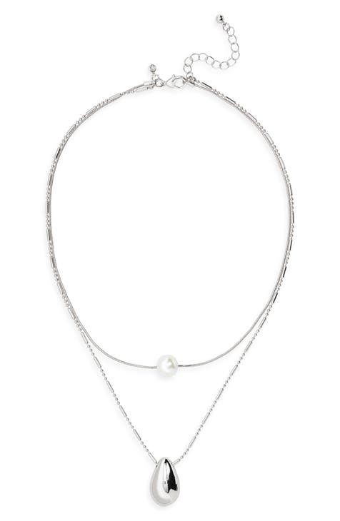 Layered Faux Pearl Chain Necklace