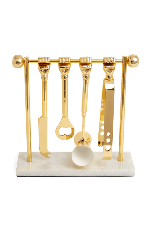 Jonathan Adler Barbell Barware Set In Gold