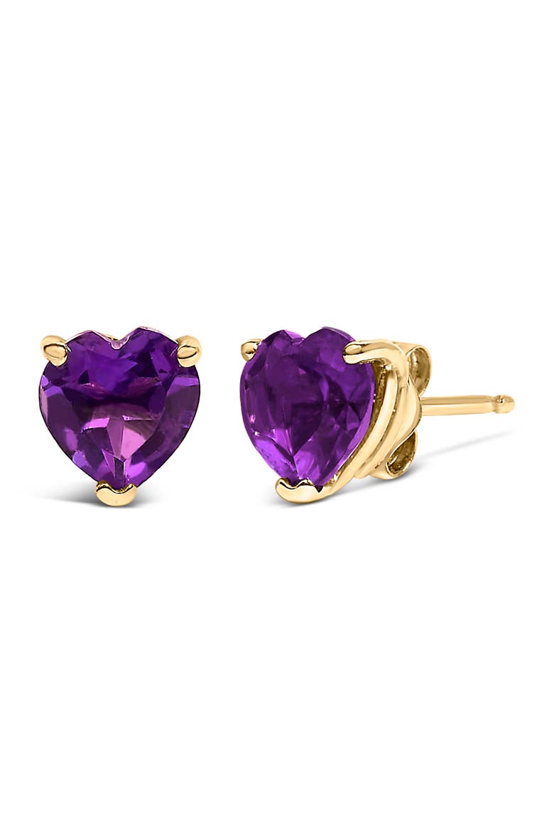 14K Gold 5MM Heart Cut Gemstone Solitaire Stud Earrings, Alternate, color, Purple Amethyst | Yellow