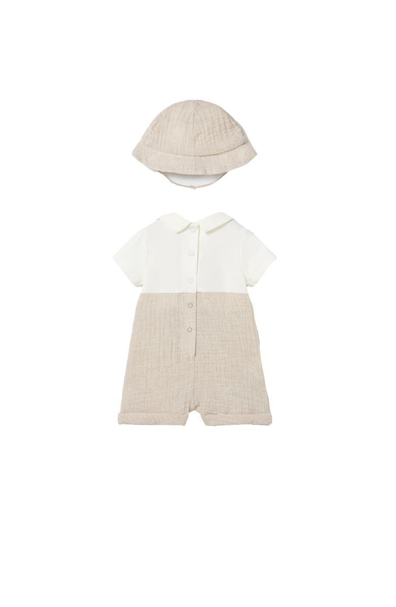 Mayoral Romper & Hat Set, Alternate, color, Beige
