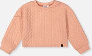 Deux par Deux Quilted Diamond Shoulder Button Jacquard Sweatshirt