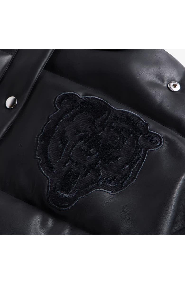 Off Season Women's  Black Chicago Bears Faux Leather Puffer Jacket, Alternate, color, Black