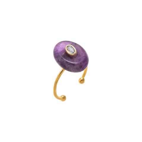 CZ Oval Bezeled Accent Bead Ring