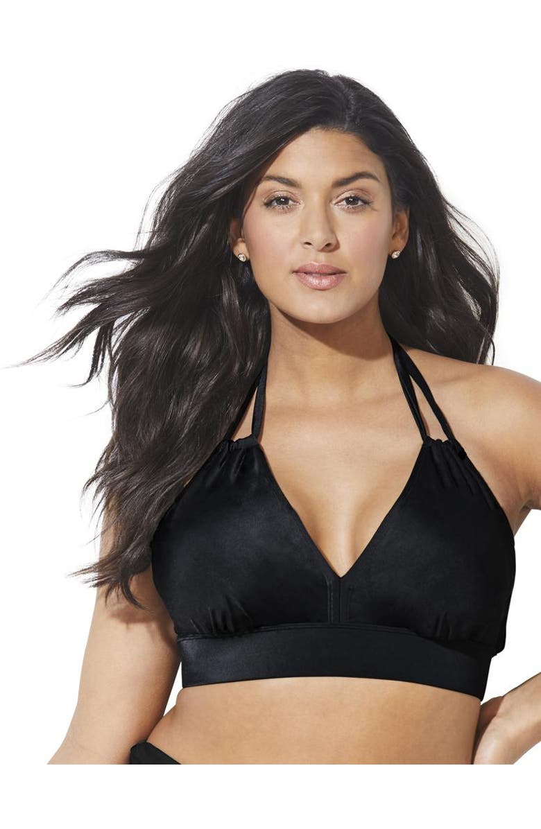 Swimsuits for All Loop Strap Halter Bikini Top, Main, color, Black