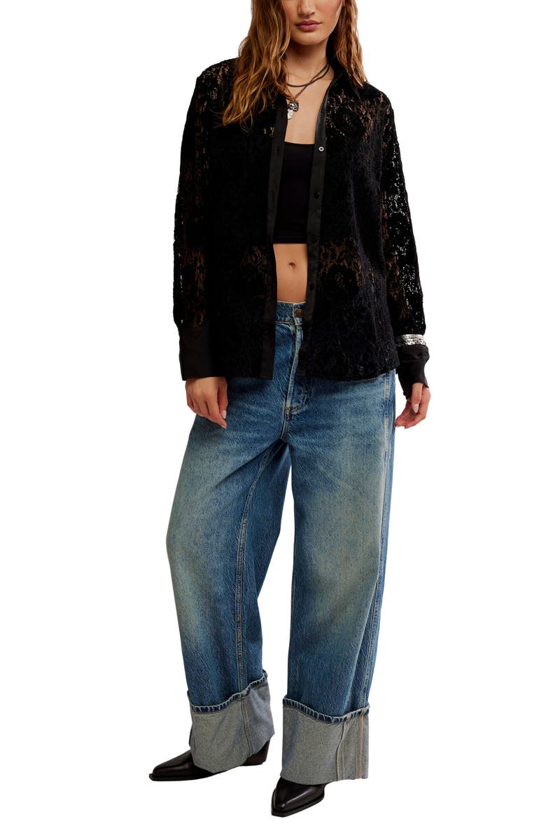 Free People Faith Lace Button-Up Shirt, Alternate, color, Black