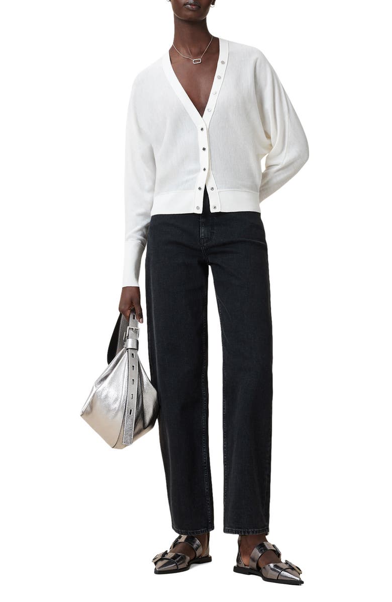AllSaints Honor V Merino Wool Cardigan, Alternate, color, Chalk White