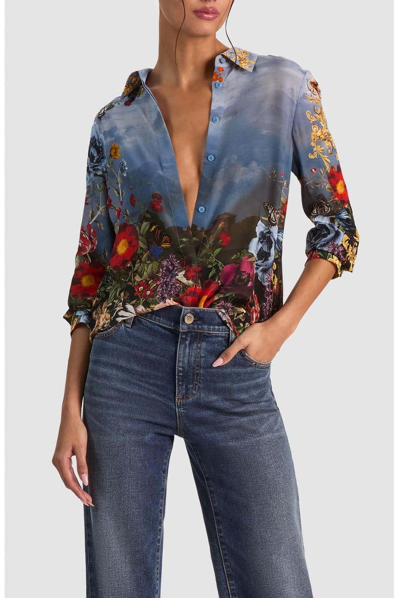 Willa Silk Button-Front Shirt, Main, color, ALPINE DAWN