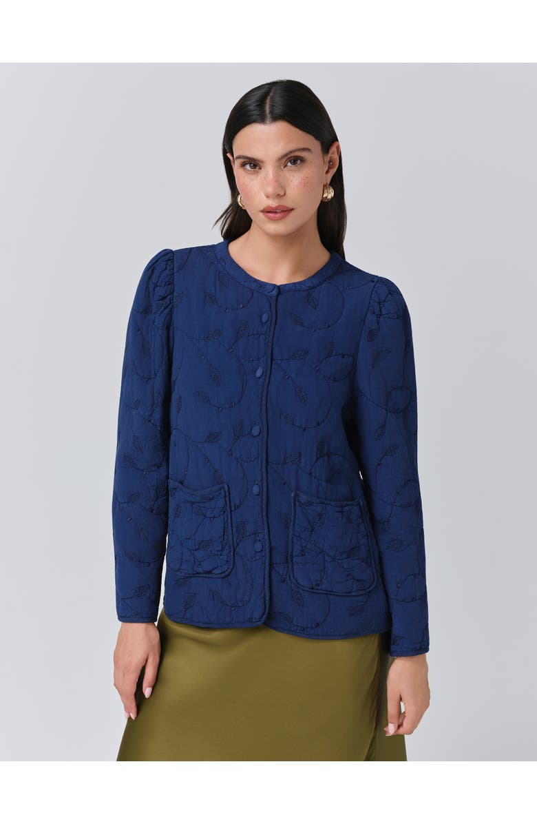 Ghost London Zara Crepe Button Through Jacket, Main, color, Navy