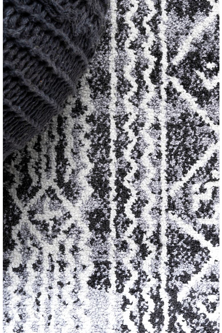 Iften Moroccan Geometric Distressed Area Rug, Alternate, color, Ivory/Black
