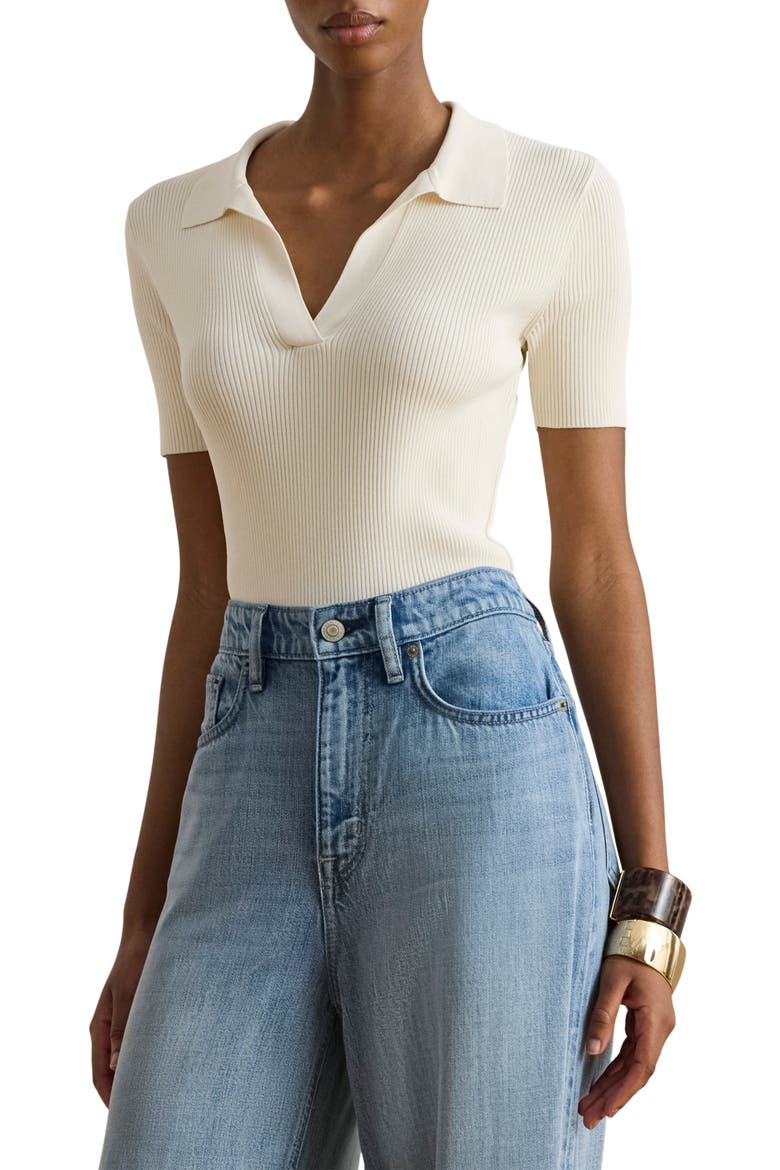 Rib Knit Polo Sweater, Main, color, MASCARPONE CREAM