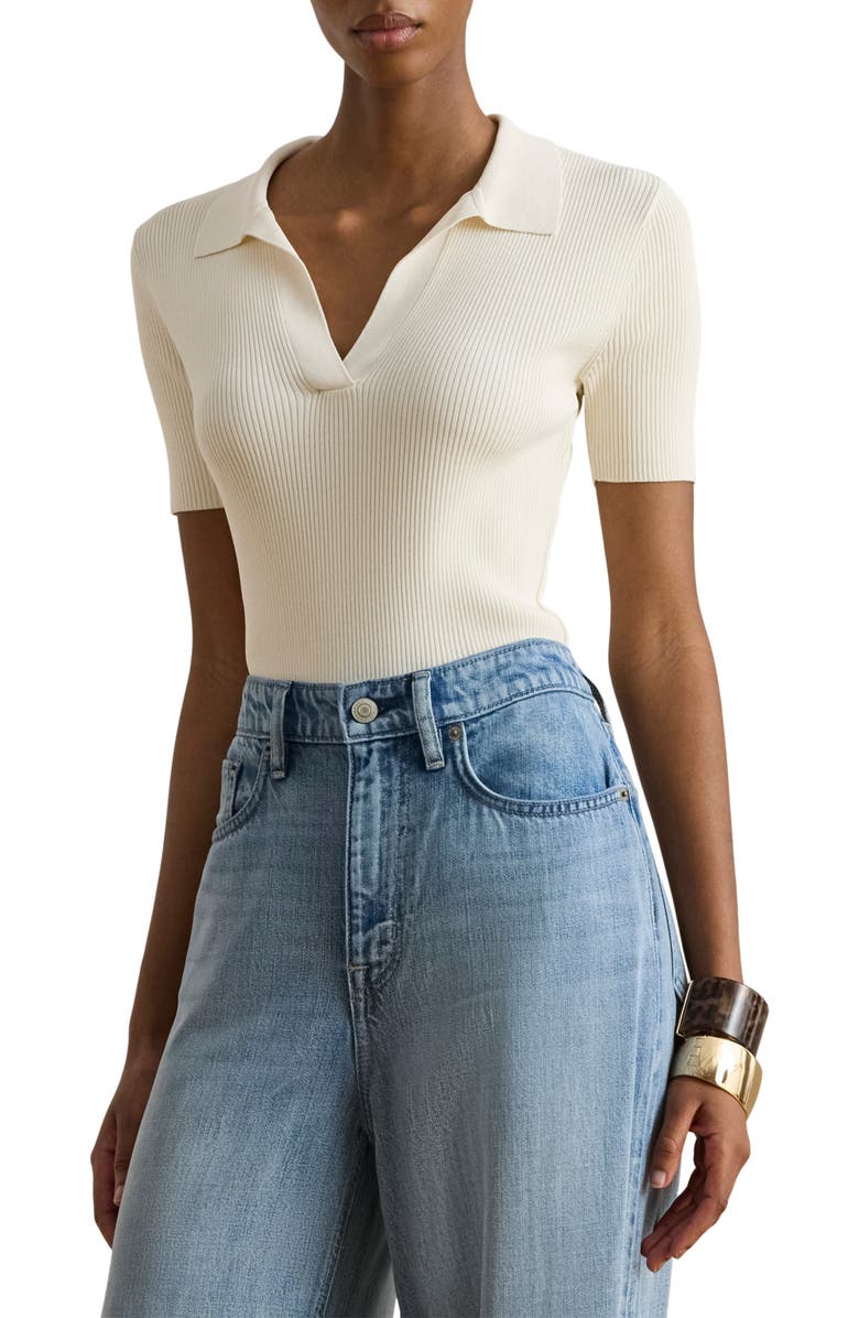 Lauren Ralph Lauren Rib Knit Polo Sweater, Main, color, Mascarpone Cream