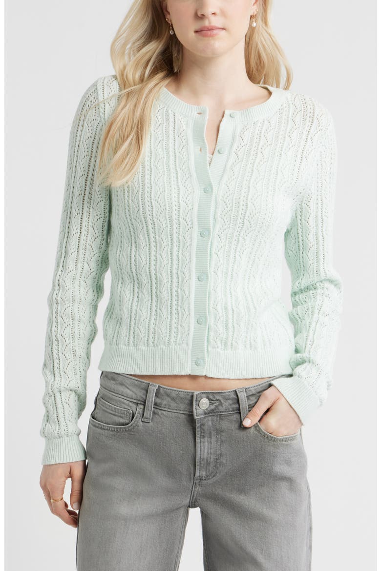 Pointelle Knit Cardigan, Main, color, GREEN CLOUD
