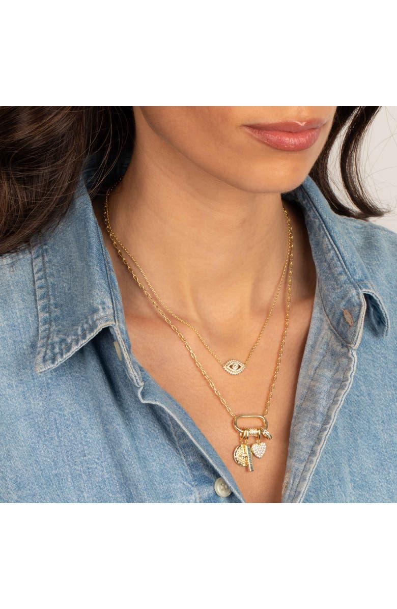 BY ADINA EDEN Multi-Charm CZ Lock Necklace, Alternate, color, Sapphire Blue