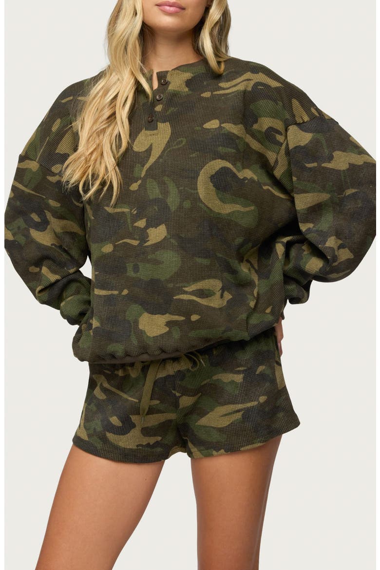 Baila Camo Waffle Knit Henley, Main, color, MIX