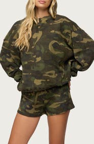 EDIKTED Baila Camo Waffle Knit Henley