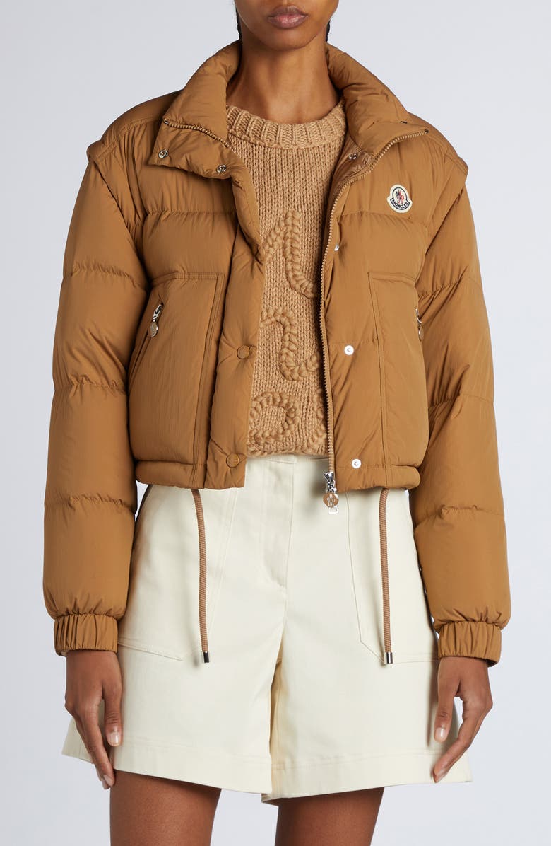 Moncler Selle Convertible Down Puffer Jacket, Main, color, Beige
