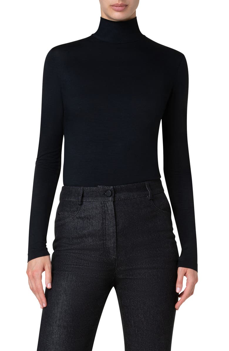 Akris punto Stretch Modal Turtleneck, Main, color, Black