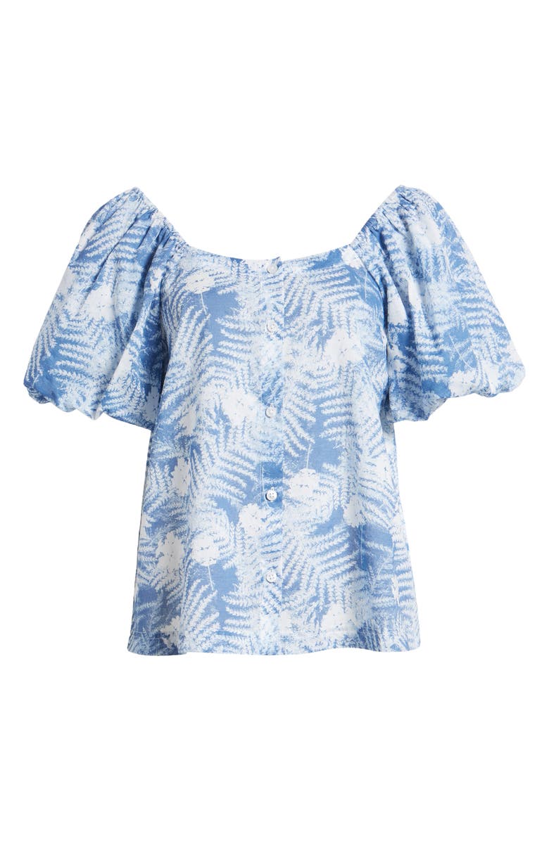 Caslon<sup>®</sup> Print Puff Sleeve Organic Cotton Top, Alternate, color, Blue Moonlight Floral Ferns