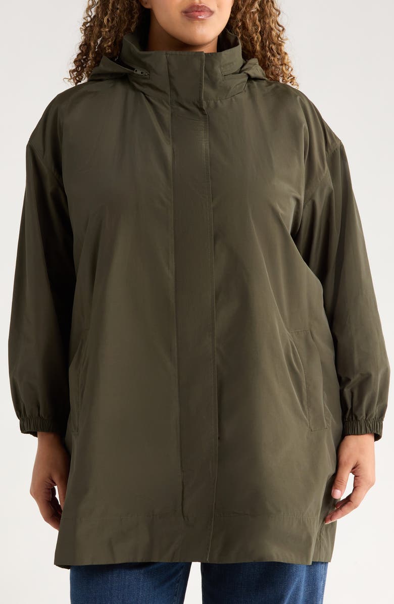 Eileen Fisher Stand Collar Organic Cotton & Recycled Nylon Long Coat, Alternate, color,