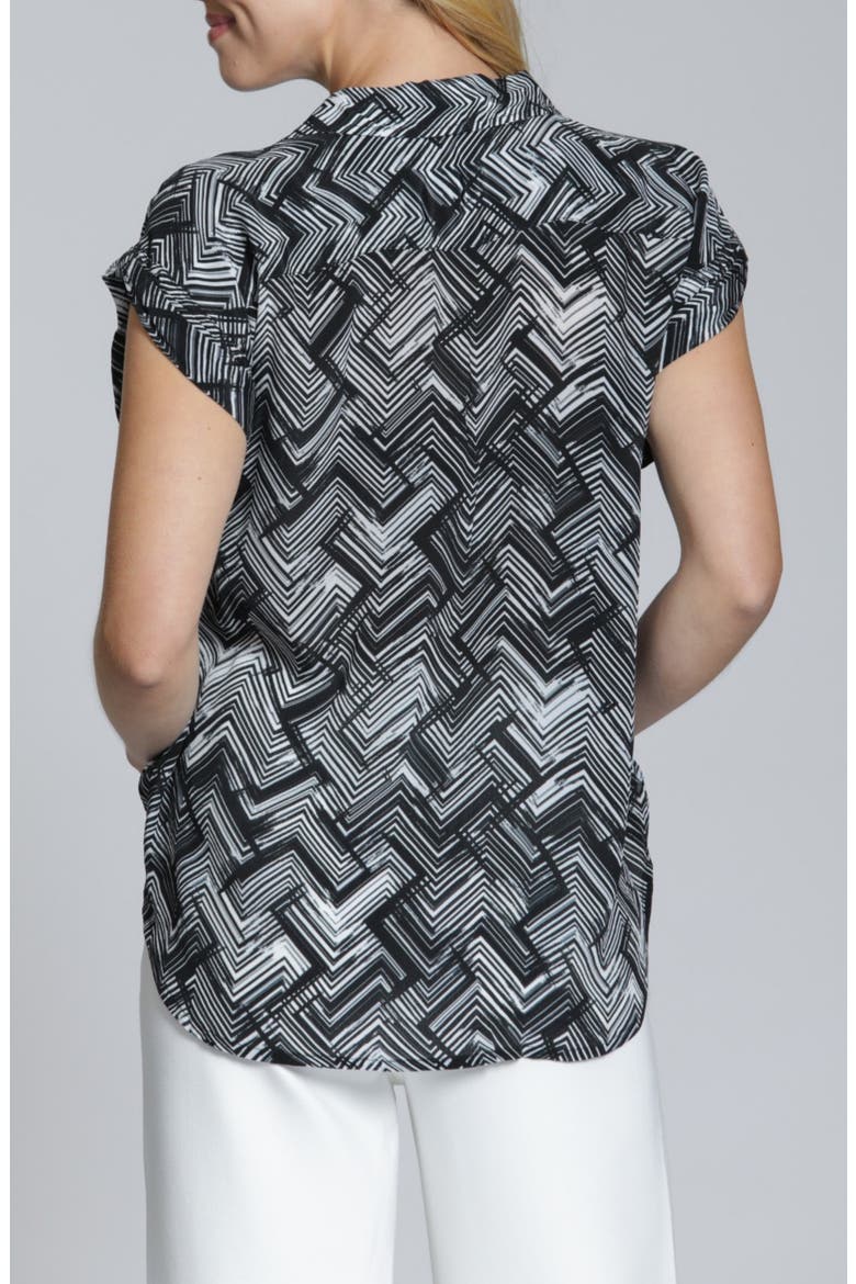 Geo Print Faux Wrap Woven Shirt, Alternate, color, BLACKWHITE