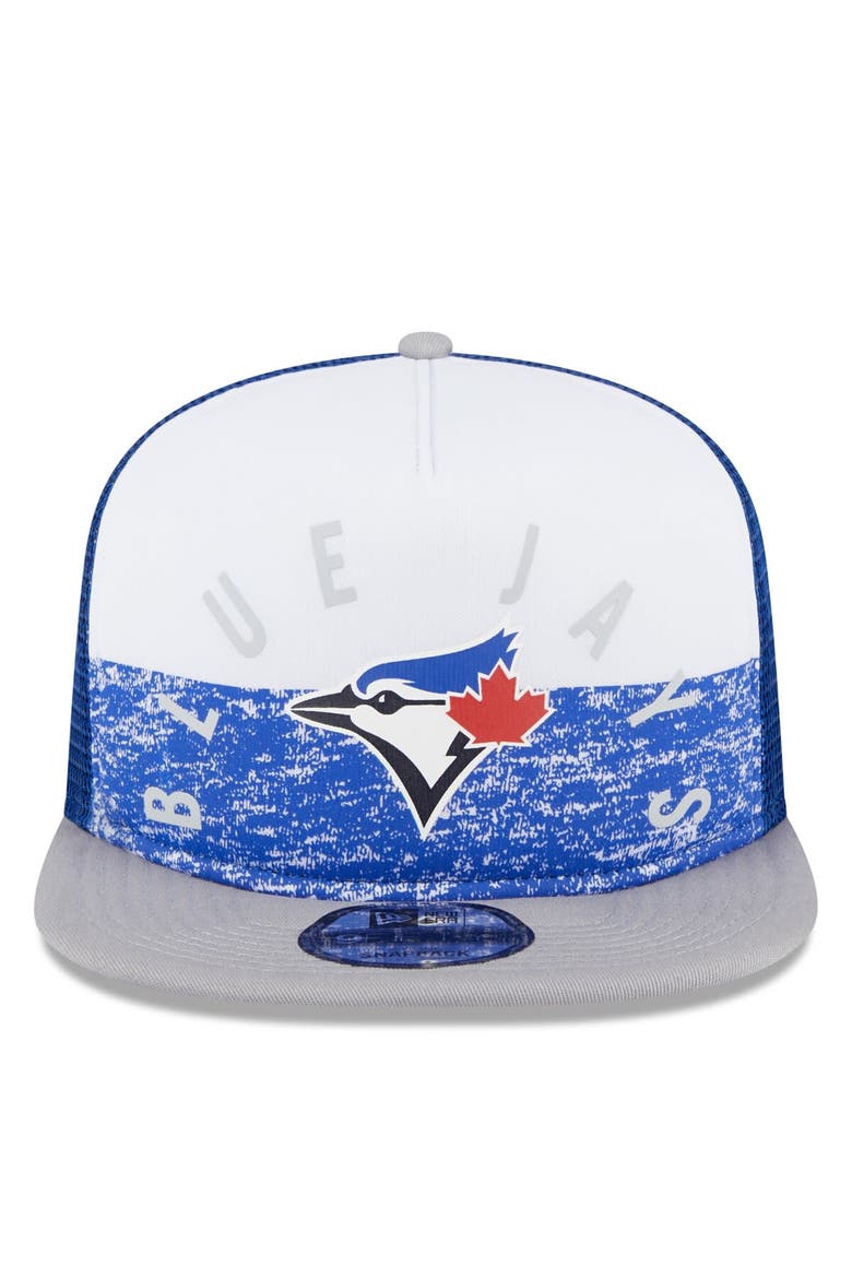 Men's New Era White/Gray Toronto Blue Jays Team Foam Front A-Frame Trucker 9FIFTY Snapback Hat, Alternate, color, White