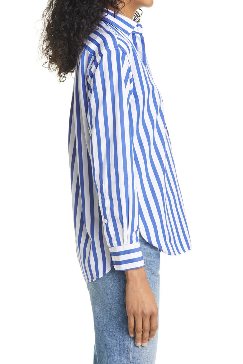 Stripe Cotton Button-Up Shirt, Alternate, color, WHITE/ BLUE