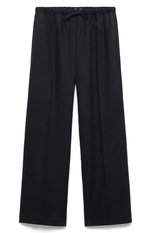 Mango Tie Waist Wide Leg Linen Pants In Black