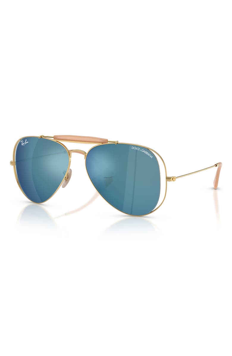 Ray-Ban Outdoorsman 53mm Mirrored Pilot Sunglasses, Alternate, color, Arista / Dark Blue Mirror Blue