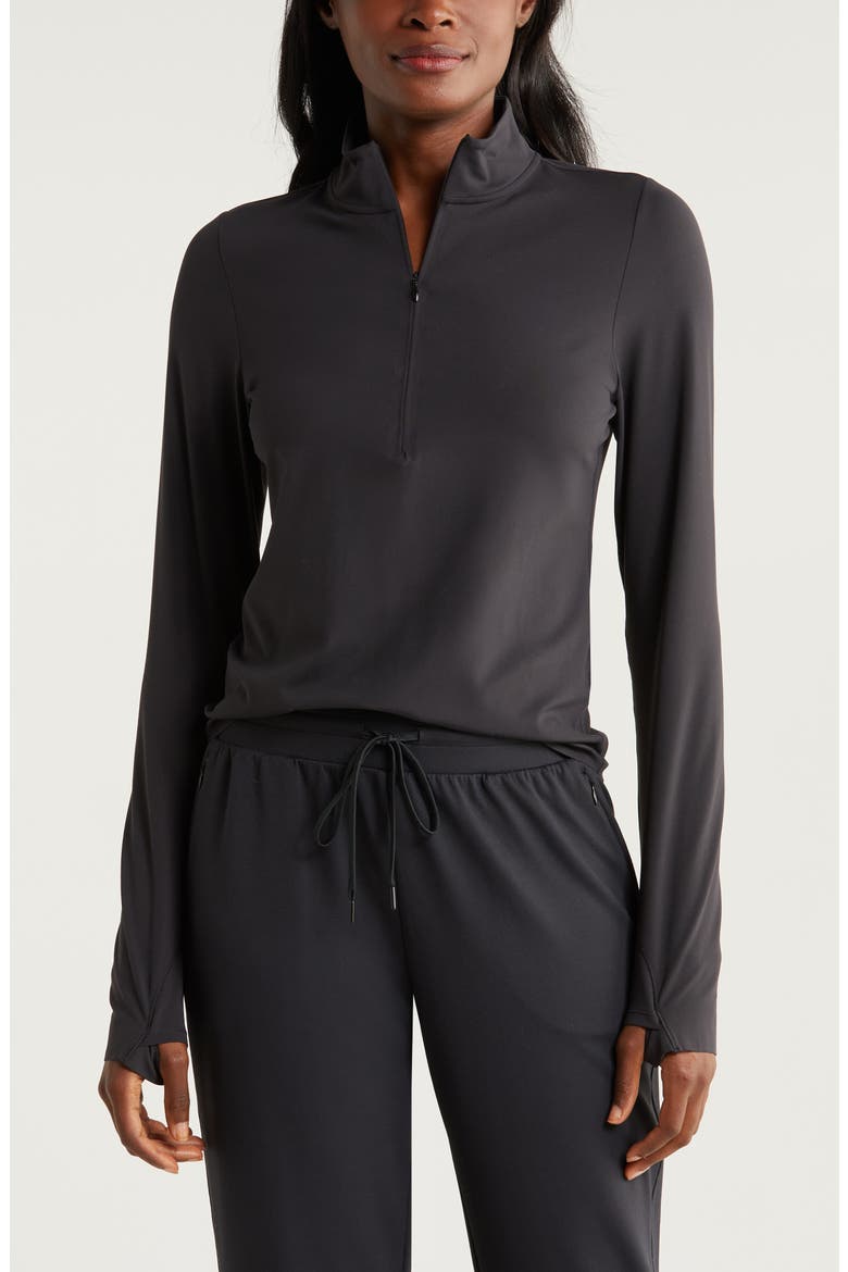 Luxe Lite Half Zip Performance Top, Main, color, BLACK