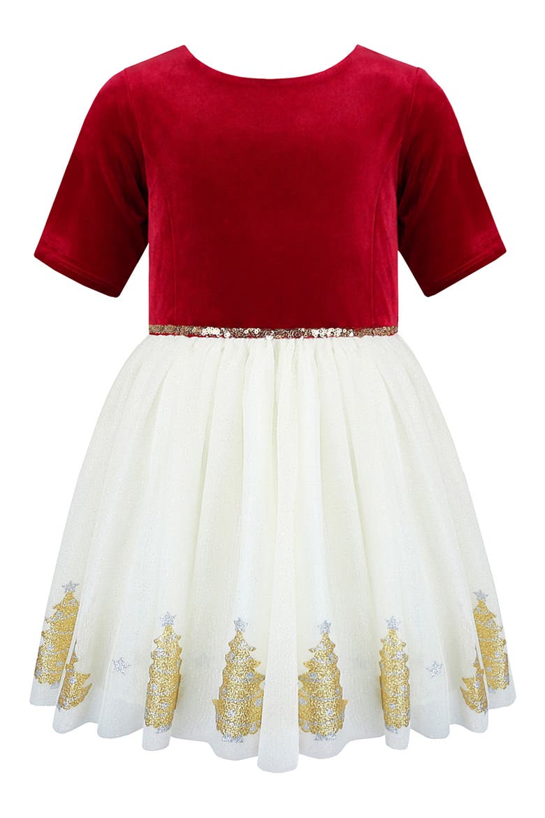 Kids' Stretch Velvet & Tulle Dress, Main, color, RED/ IVORY
