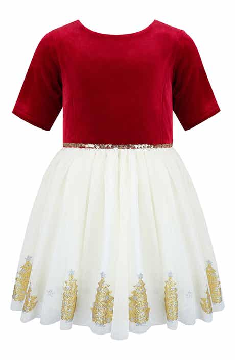 Kids' Stretch Velvet & Tulle Dress