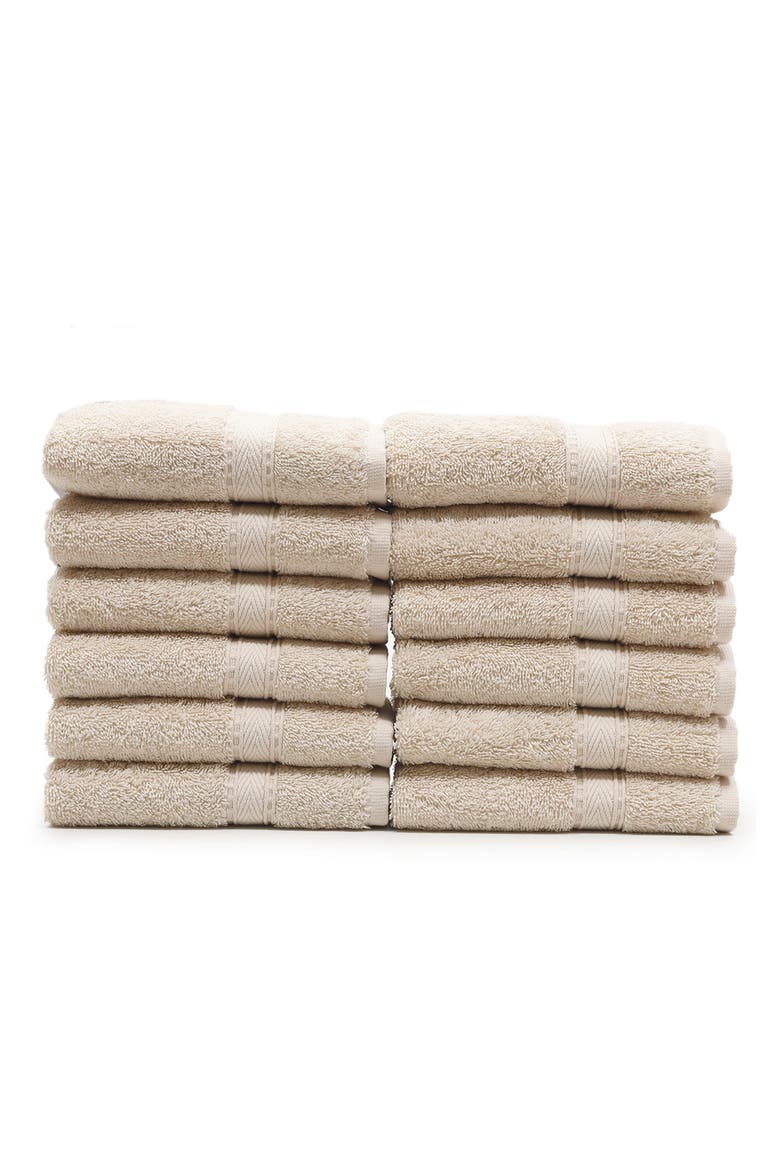 100% Turkish Cotton Sinemis Terry Washcloths - Set of 12, Main, color, BEIGE
