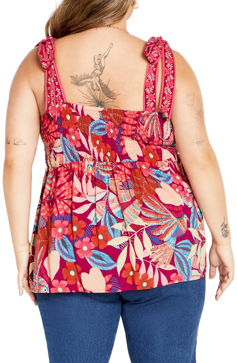 City Chic Paradiso Print Tie Strap Peplum Tank, Alternate, color, Paridiso