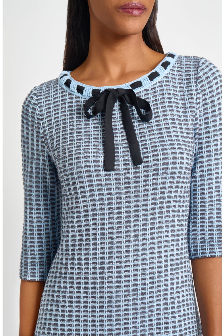Bow Textured Knit Sweater Dress, Alternate, color, DAWN/ GRANITE/ BLACK