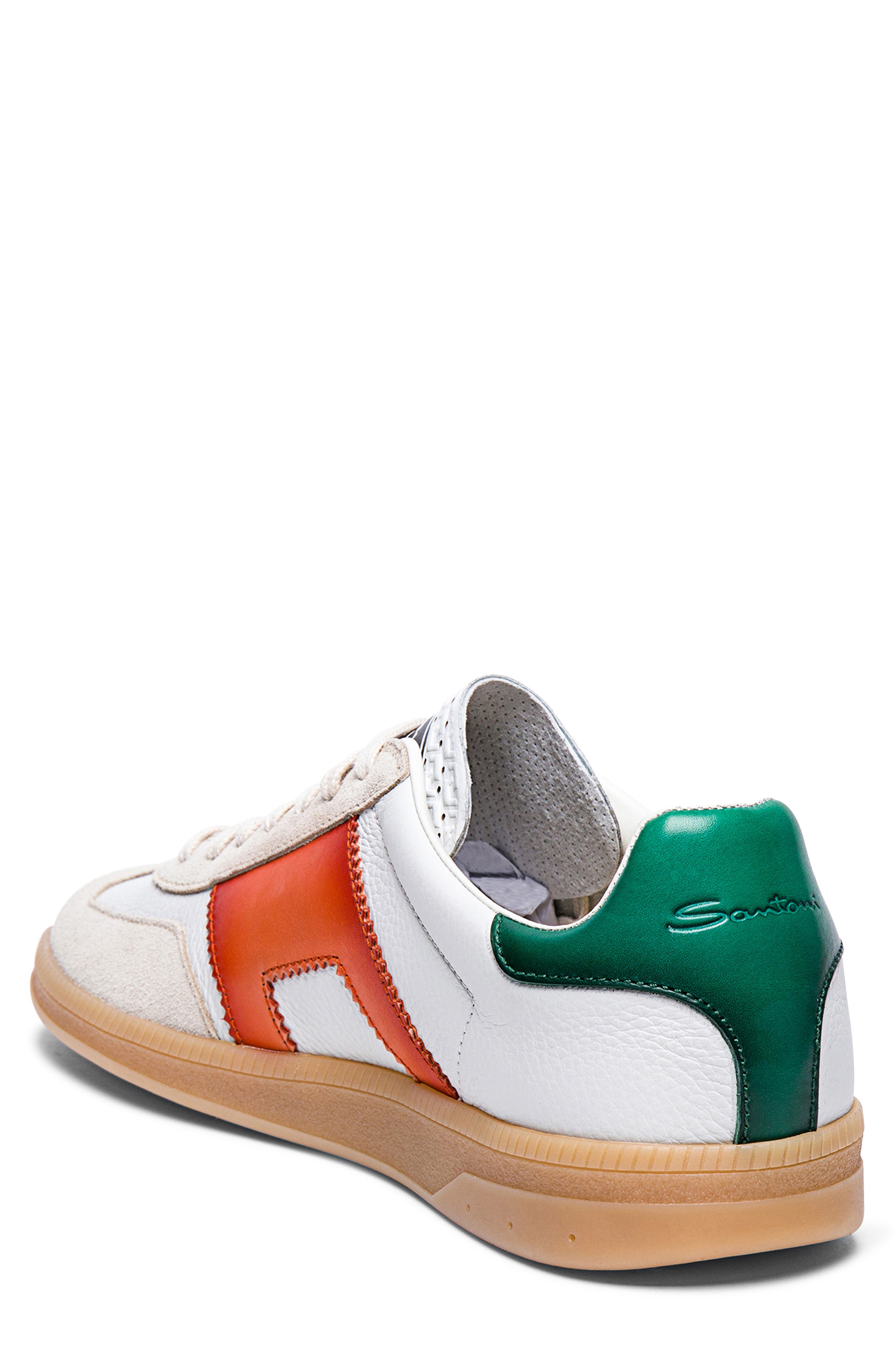 Santoni Olympic Low Top Sneaker, Alternate, color, White Orange Green