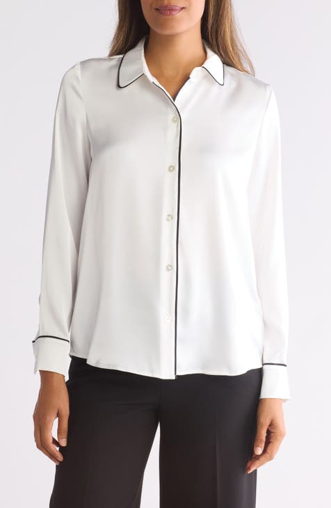 Satin Piped Button-Up Shirt