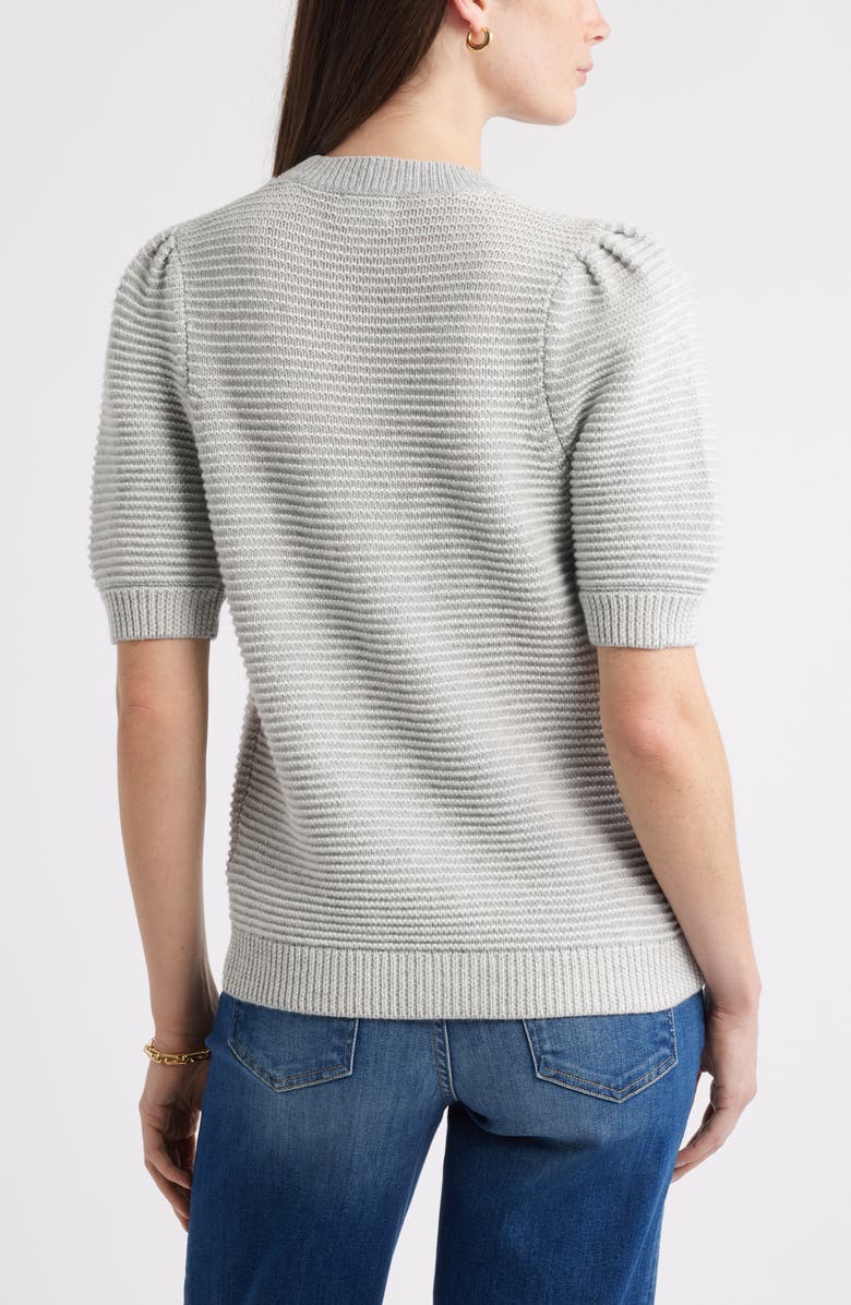 Caslon<sup>®</sup> Links Puff Sleeve Wool Blend Cardigan, Alternate, color, Grey Heather- Ivory Stripe