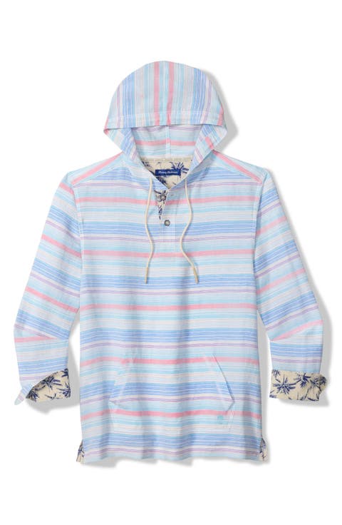 Sand Linen Los Bellos Stripe Baja Linen Blend Pullover Hoodie