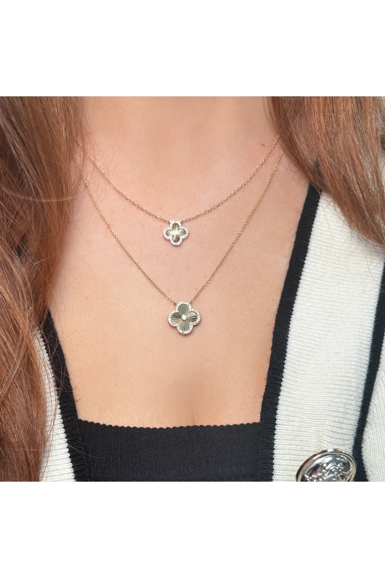 Fluted Gold Diamond Accent Single Clover Necklace, Alternate, color, Yellow Gold