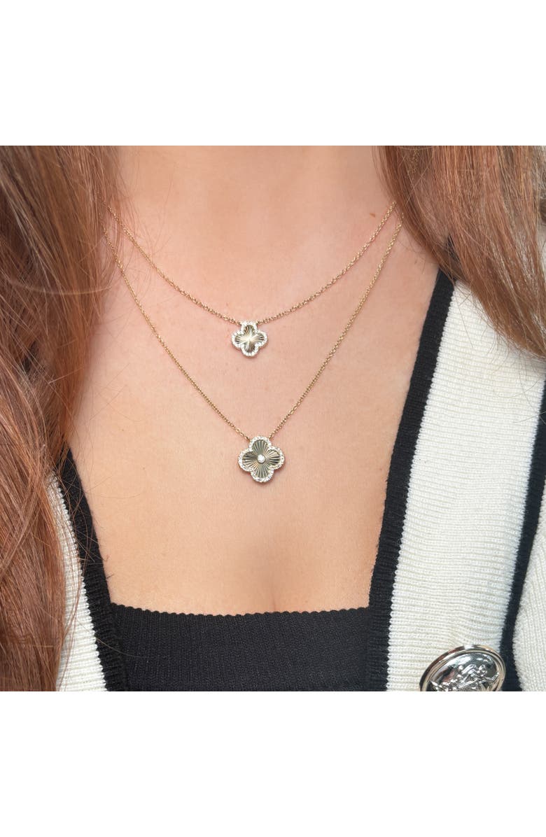 The Lovery Fine Jewelry Fluted Gold Diamond Accent Single Clover Necklace, Alternate, color, Yellow Gold