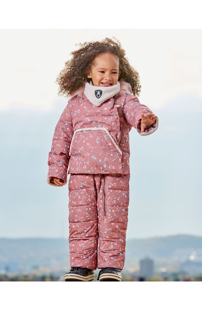 Deux par Deux Baby Girl's One Piece Baby Hooded Snowsuit Printed Vintage Flowers Designed For Car Seat, Alternate, color,