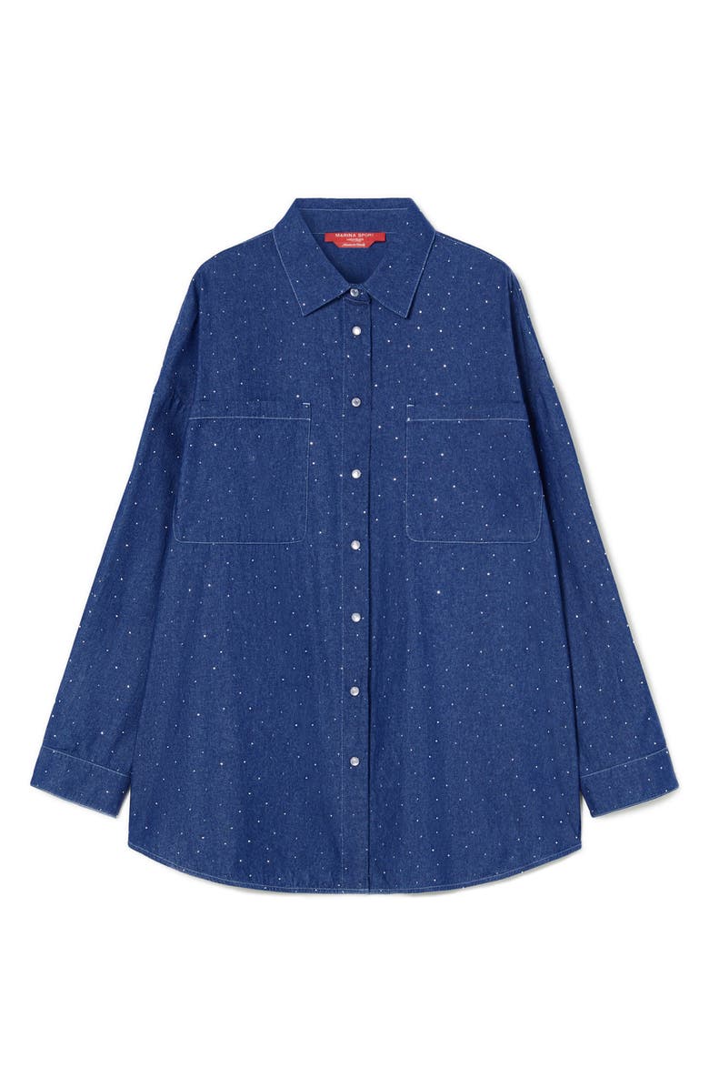 Marina Rinaldi Jene Rhinestone Detail Denim Shirt Jacket, Alternate, color, Navy