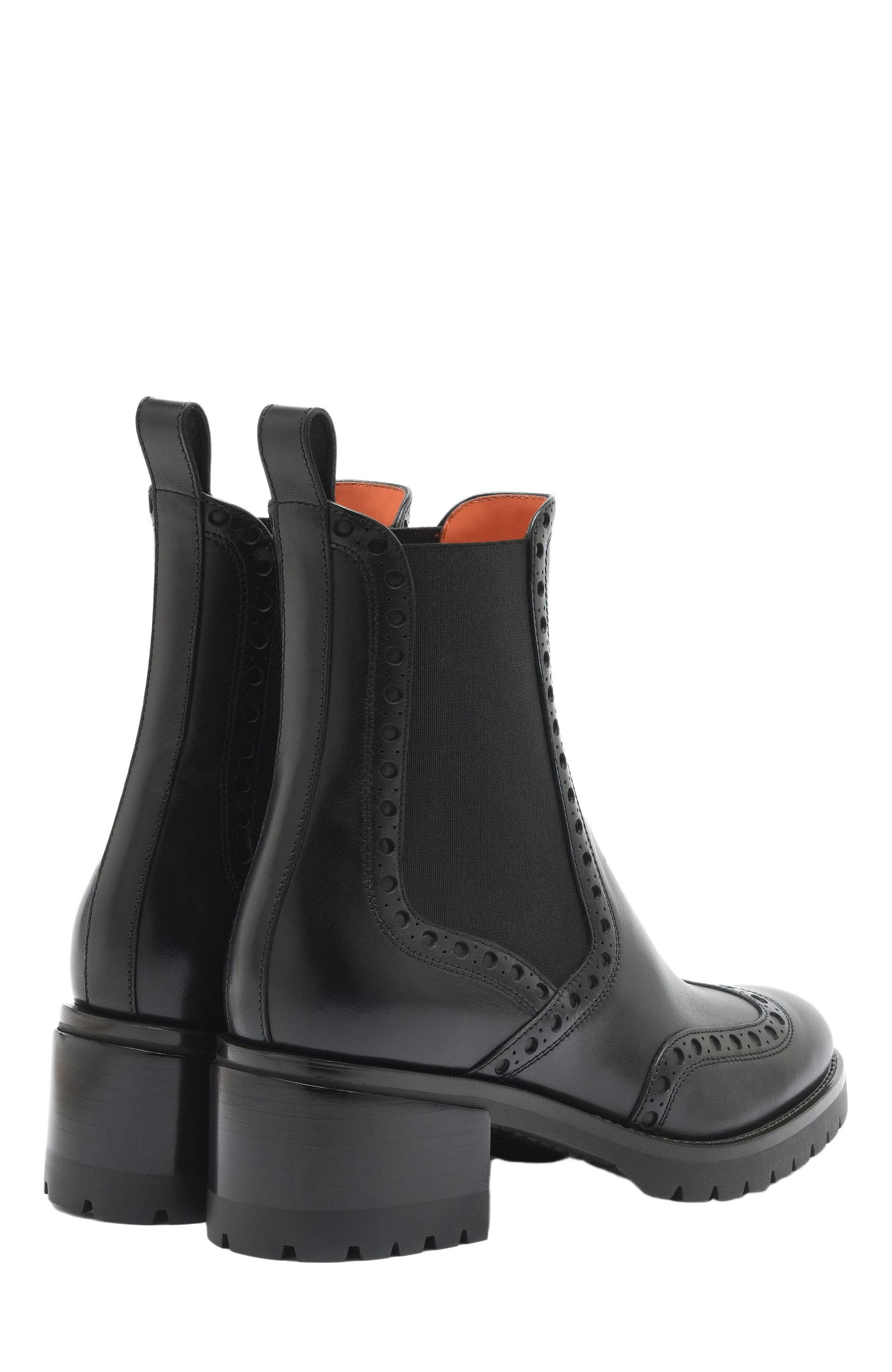 Santoni Leather Chelsea brogue boot, Alternate, color, 