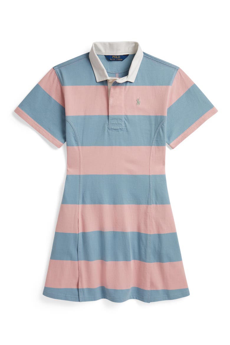 Kids' Stripe Cotton Jersey Polo Dress, Main, color, ADIRONDACK ROSE/ CASSIDY BLUE