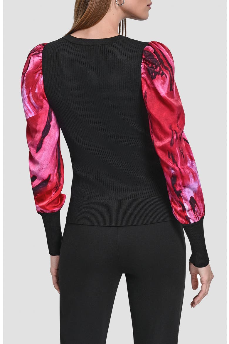 Mixed Media Long Sleeve Sweater, Alternate, color, BLACK/ NEON NIGHTS