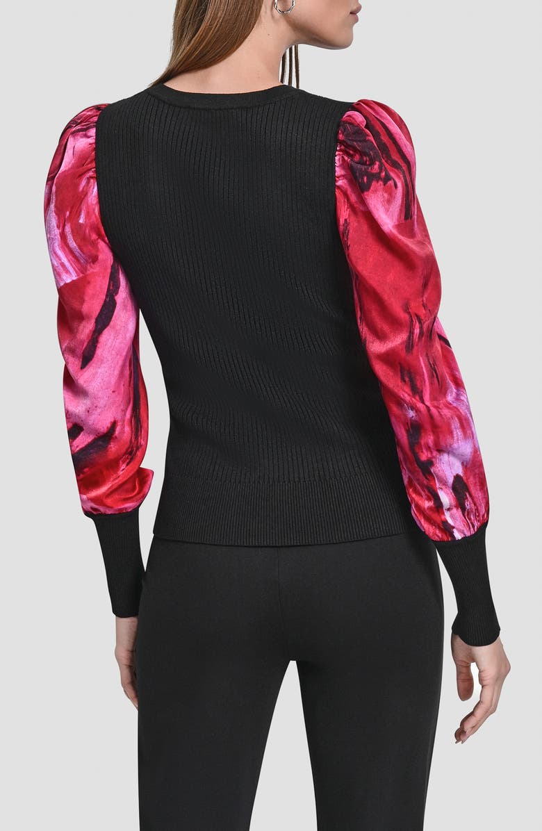 DKNY Mixed Media Long Sleeve Sweater, Alternate, color, Black/ Neon Nights
