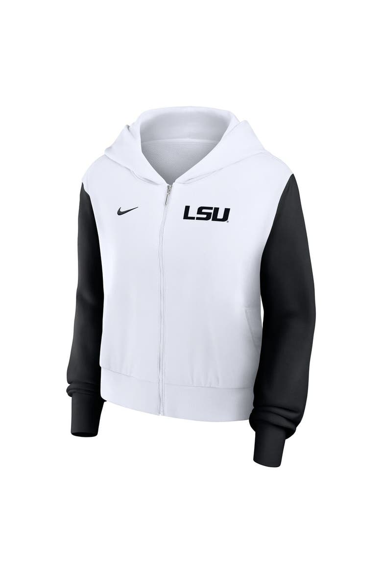 Women's Nike White LSU Tigers Cropped Color-Block Script Full-Zip Hoodie, Alternate, color, White
